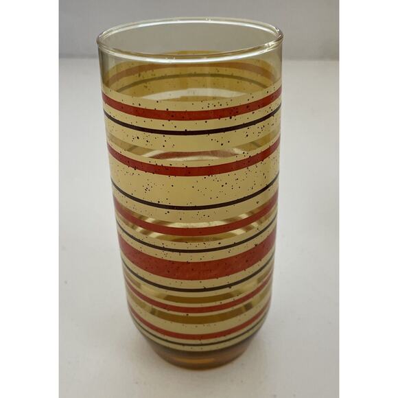 2 Vintage Striped Drinking Glasses Juice Tumblers Orange Yellow MCM 70s RETRO - Picture 2 of 7